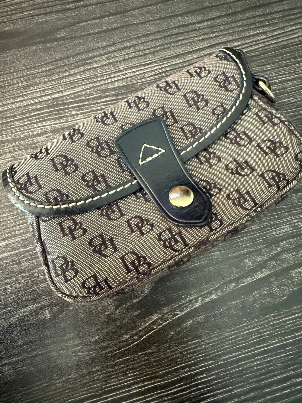 Dooney & Bourke Monogrammed Black Canvas Flap Snap Wristlet